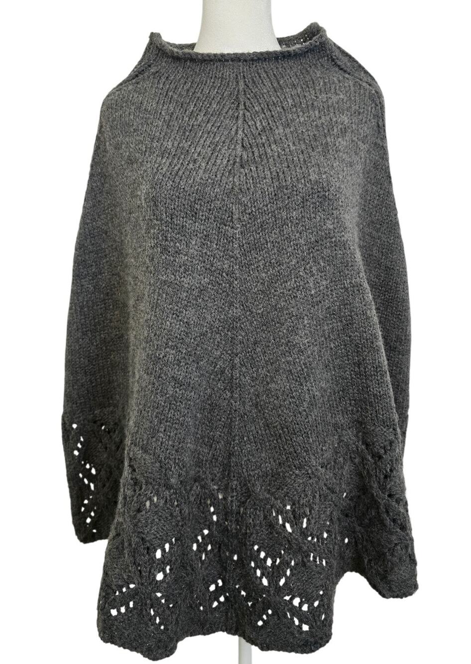 Made in Italy, Sutton Studio Knit Poncho Sweater, Wool Blend, Gray